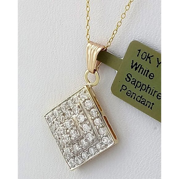 Created 1.10 Cts White Sapphire Pendant 10k Yellow Gold